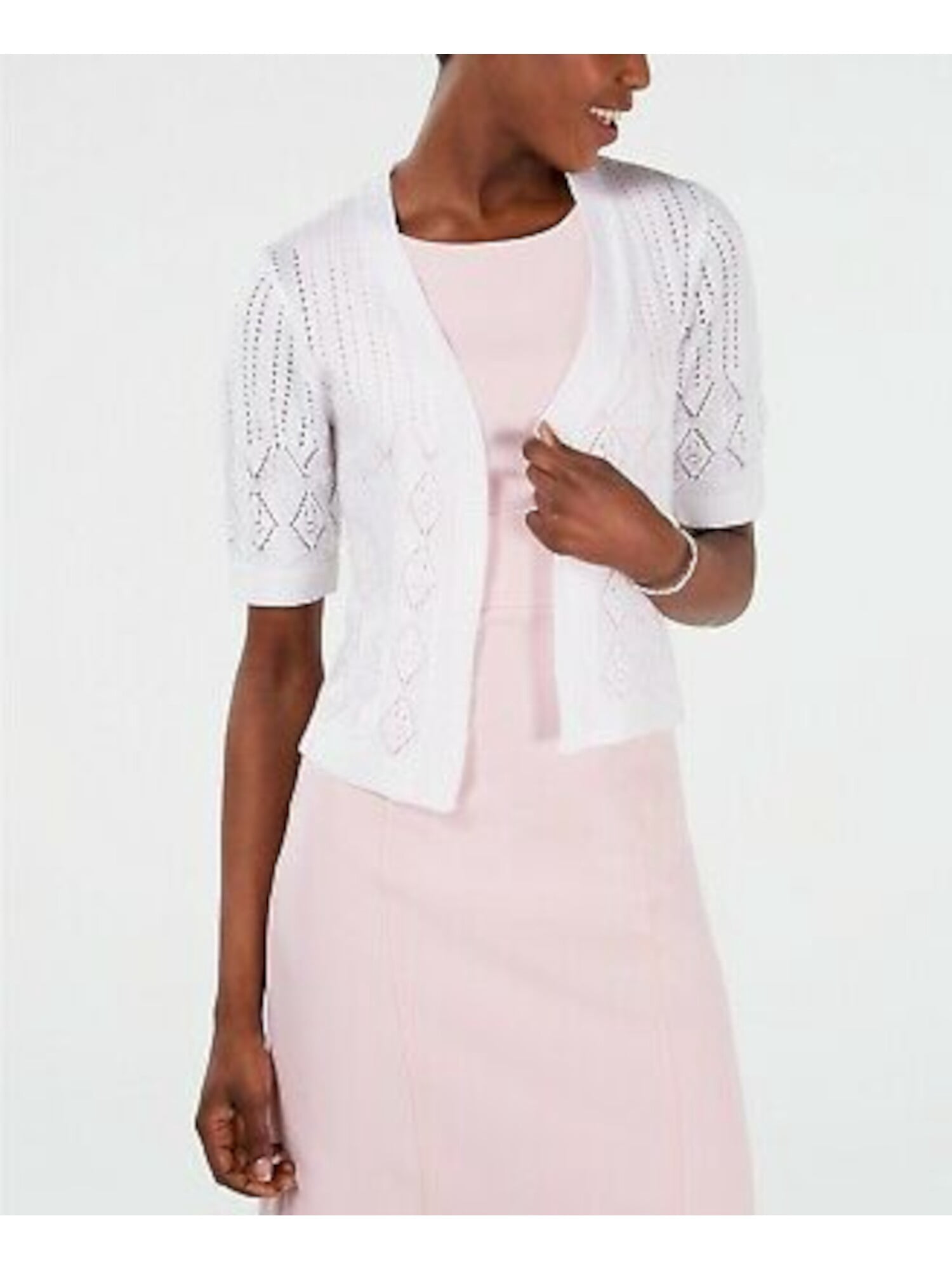 SIGNATURE BY ROBBIE BEE Womens White Short Sleeve Open Cardigan Sweater  Petites PS - Walmart.com