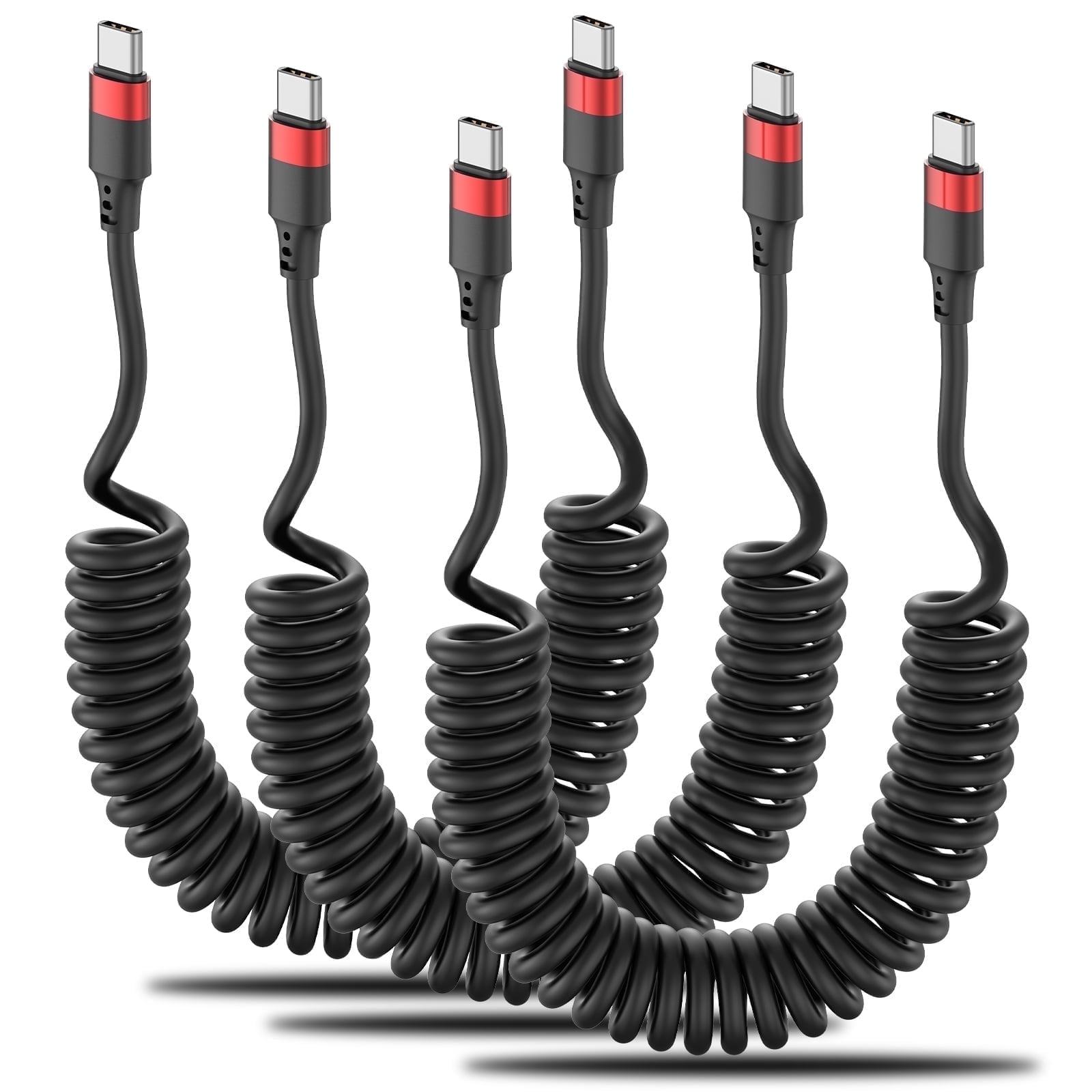 Coiled USB C to USB C Cable 3Pack, 3A Fast Charging Type C Car Charger Cord, Durable PU Coiled USB Type-C Cable for iPhone 17/16/15, Samsung Galaxy, iPad, Moto, LG and More