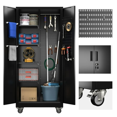 GangMei Broom Closet Storage Cabinet in Black