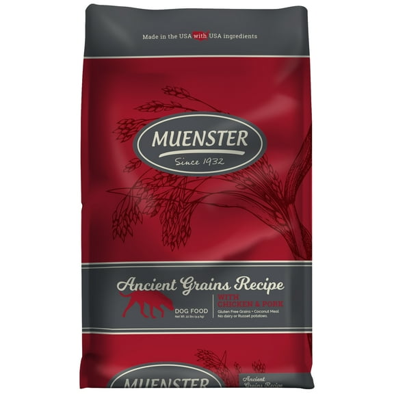 Muenster Ancient Grains with Chicken & Pork, High Protein Dry Dog Food for All Life Stages, 22 lb. Bag
