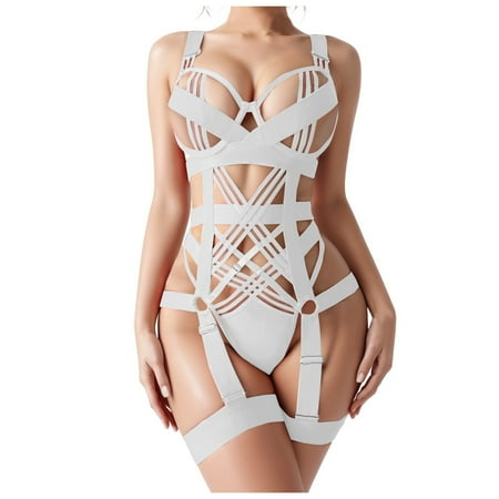 Midwennn Sexy Belt Garter Belt Motorcycle Strap Sexy Sexy Underwear Two Piece Shapewear Bodysuits Wet Look Lingerie for Women Open Crotch Thigh High Tights for Women Lingerie