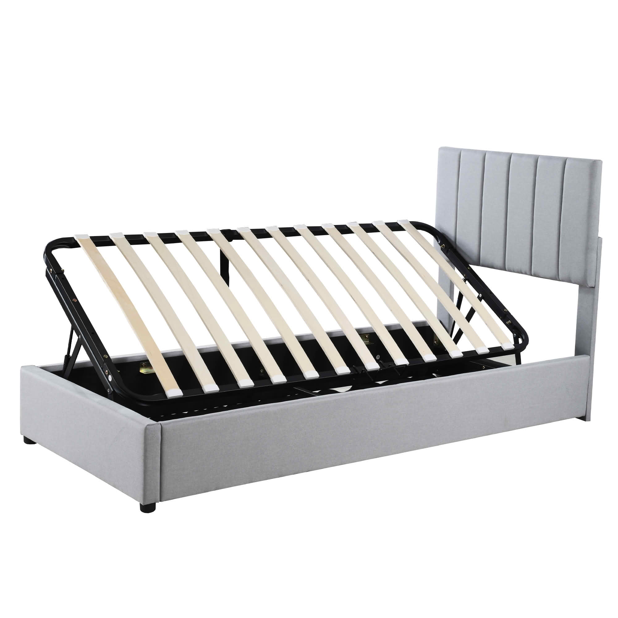 MAYEERTY Upholstered Platform Bed with Vertical Stripe Headboard & Spacious Underbed Storage, Sturdy Construction