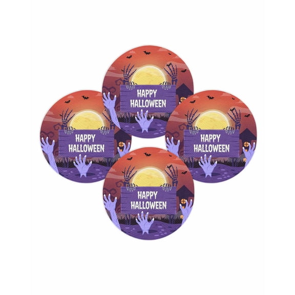 Halloween Round Placemats Set of 4 Skull Zombie Hand Place Mats Washable Woven Placemat Full Moon Dead Tree Scary Black Bats Circle Braided Table Mat for Kitchen Dining Table Party Decor 15 Inch