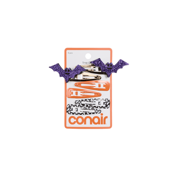 Scunci by Conair Halloween Snap Clips, Mixed Colors and Halloween Design, 6-Count Pack