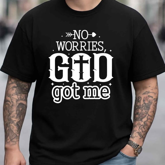 180gsm T-Shirt for Men Casual Short Sleeve Round Neck Print Gift - Men's God Got Me Jesus T Faith Apparel with Subtle Religious