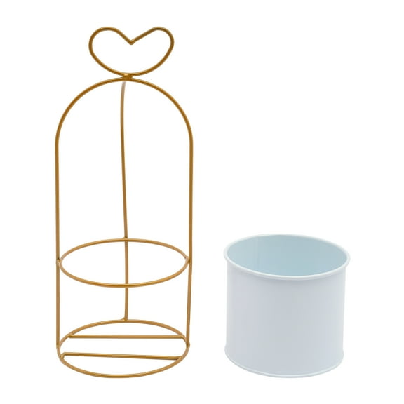 Dwellnix Gold Flower Basket, Modern Geometric Wedding Centerpiece, Durable Iron Construction with Rolled Edges and Heart-Shaped Handle for Events and Decorations