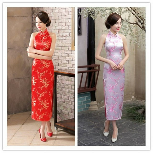 Cheongsam Long Woven Brocade Cheongsam Split Cheongsam Performance T-show Evening Party Cheongsam Slim-fit Retro Backless