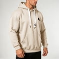thumbnail image 6 of Men's Vintage Graphic Letter Hoodies Long Sleeve thermal Drawstring Hooded Sweatshirts Spring Fall Oversized Pullovers with Kangaroo Pocket Size 4XL Beige, 6 of 7