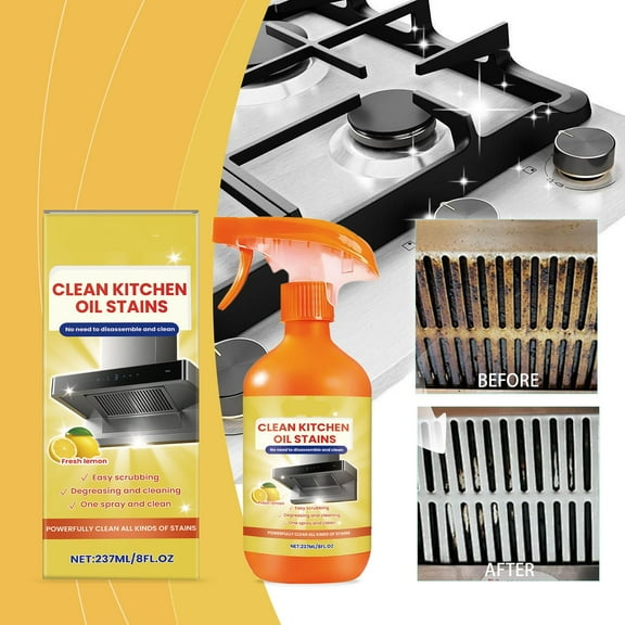 JGJJUGN Powerful Kitchen Grease Cleaner Spray Efficiently Dissolves Stubborn Oil Stains 237ml Ideal for Cooktops Range Hoods and Ovens