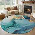 thumbnail image 3 of 8ft Washable Large Round Rug, Abstract Flow Art Non-Slip Circle Area Rug for Living Room Dining Room, Green Gold Marble Texture Indoor Floor Mat for Home Decor, 3 of 9