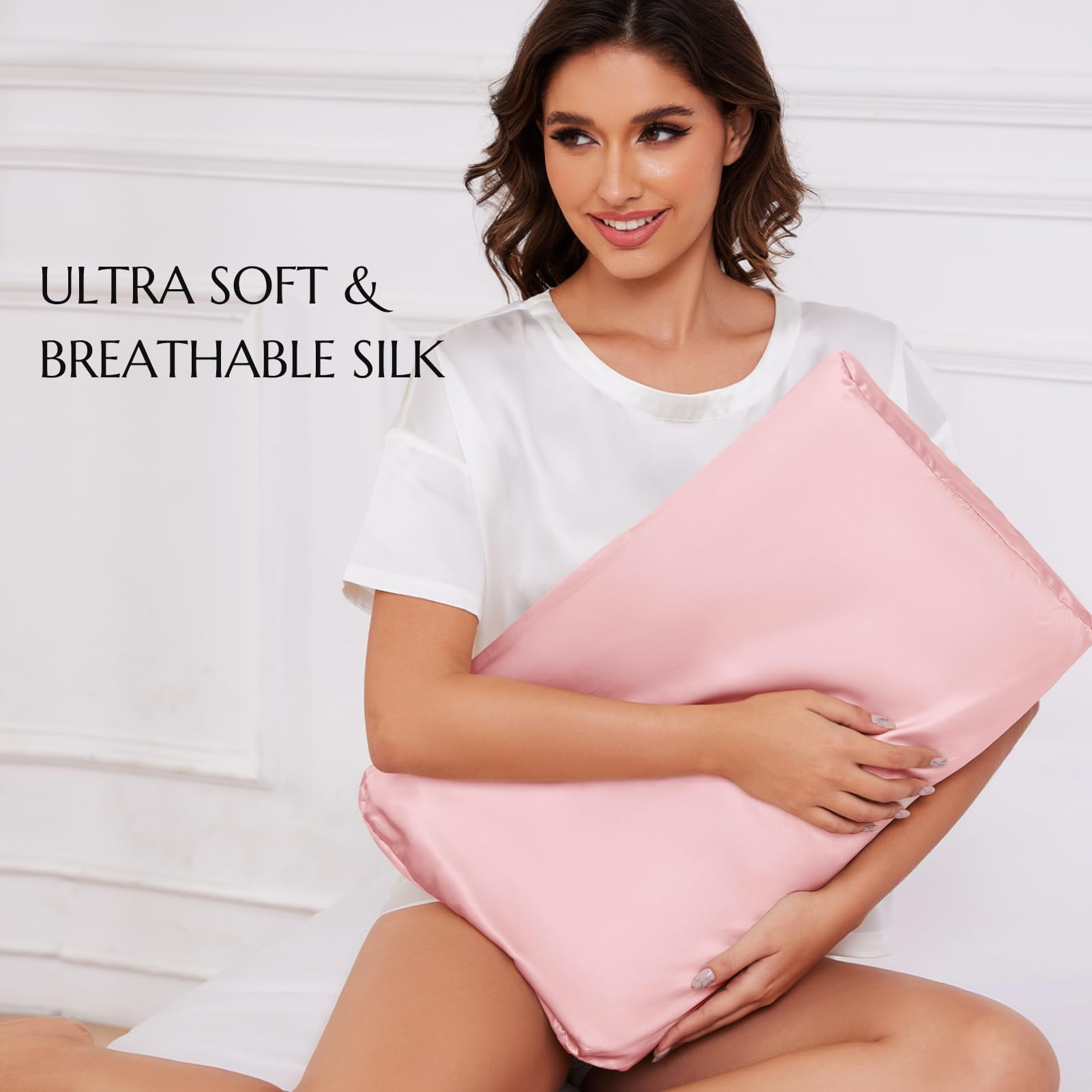 THXSILK Silk Contour Pillowcase, 19 Momme Silk Cervical Pillowcase, Neck Pillowcase, Wave Shape Pillow Case, 100% Pure Mulberry Silk, Pink