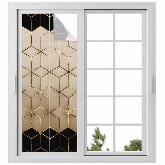 Window Privacy Film Brown Geometric Stained Glass Window Film Decorative Sun Block Window Cover Modern Abstract Art Ombre Window Clings Static Adhesive Sticker for Bathroom 29.5"x78.7"