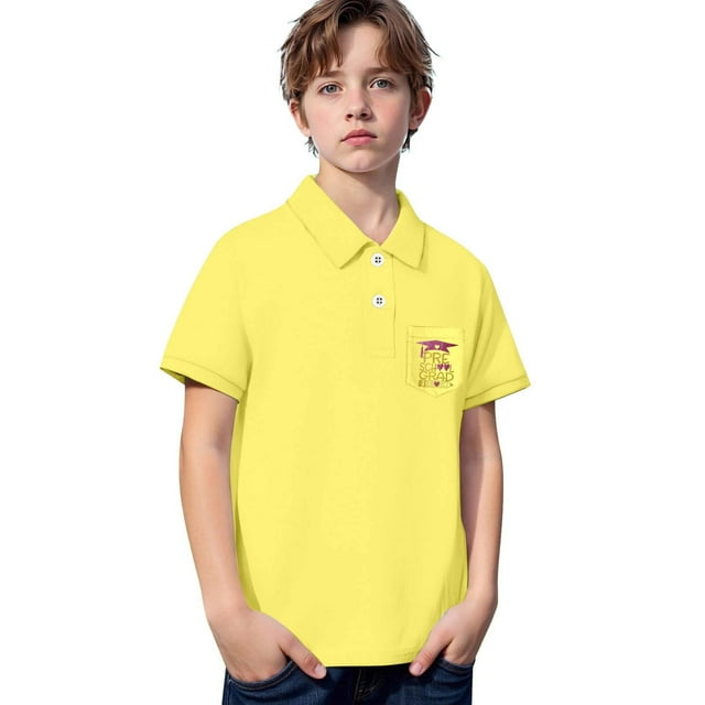 Rovga Tops For Boys Child Boys Short Sleeve Shirt Button Closure Summer Solid Color Lapel Tops Basic Blouse Soft Outfits 5-6 Years Yellow