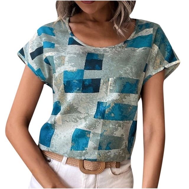 T-Shirts pour Femmes Coupe Ample Col Rond Imprimé Manches Courtes T-Shirt Ample pour Femmes