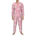 thumbnail image 3 of Naloa Pink Flamingos and Flowers Men’s Pajamas Set - Long Sleeve Button Down Sleep Shirt and Pajama Bottoms Sleepwear Set-Small, 3 of 7