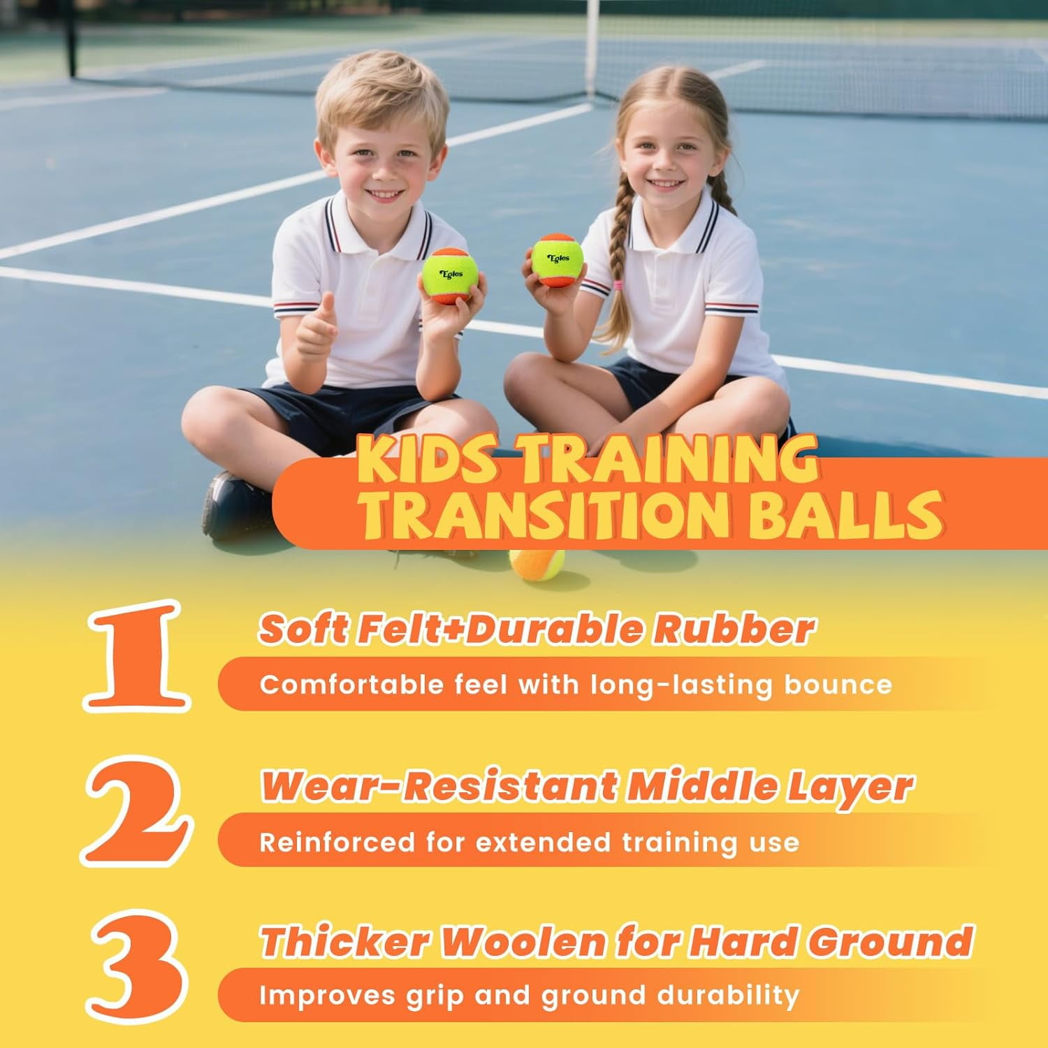 12/20/36/48/60 Pack Kids Tennis Balls 50% Low Compression Stage Tennis Ball, Practice Balls for Beginners, Youth Training & Dog Play,  Two-Tone Colors Tennis Balls with Mesh Bag for All Court