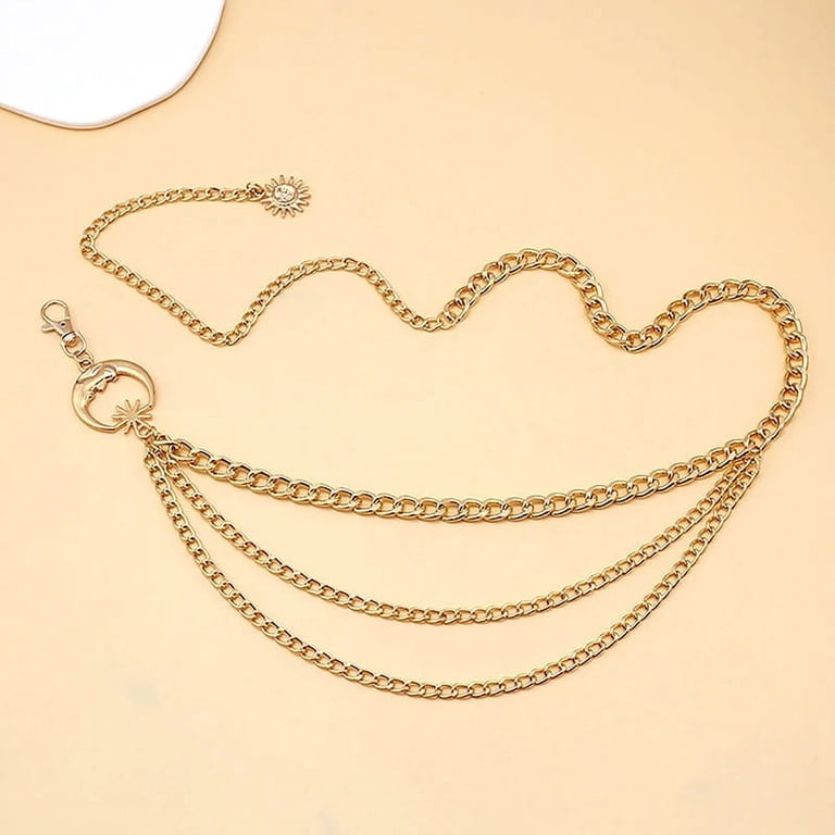 Waist Chain Belt for Dress Skirt Belts with Moon Star Waistbands 41” GEEHUA Double Layer Metal Chain Belt, Moon Star Waist Chain  main image 4