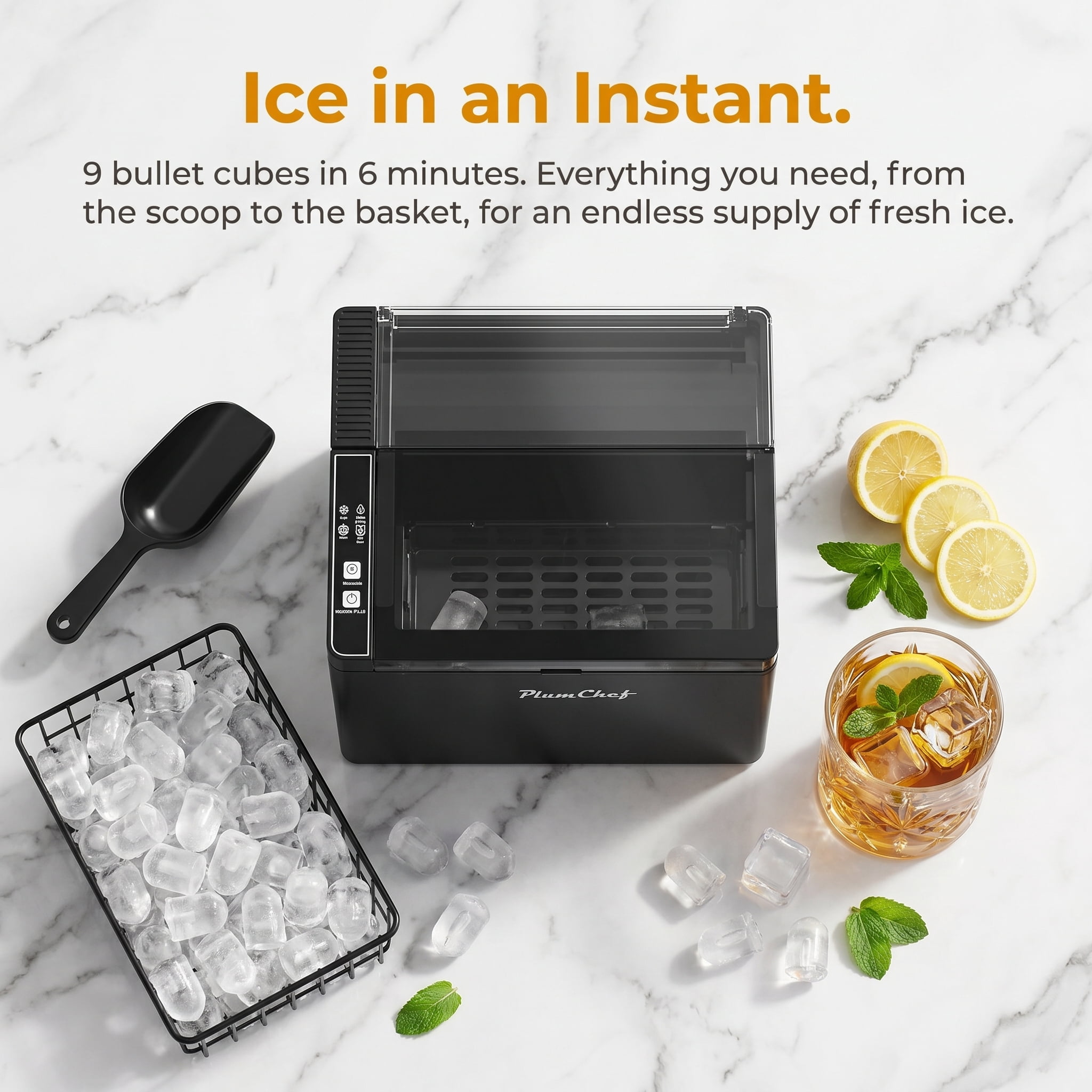 Countertop Bullet Ice Maker Machine Portable 9 Ice Cubes in 6 Mins 26 Lbs Daily Output Self-Cleaning Ultra-Quiet Portable Ice Maker for Home Kitchen Office RV Bar