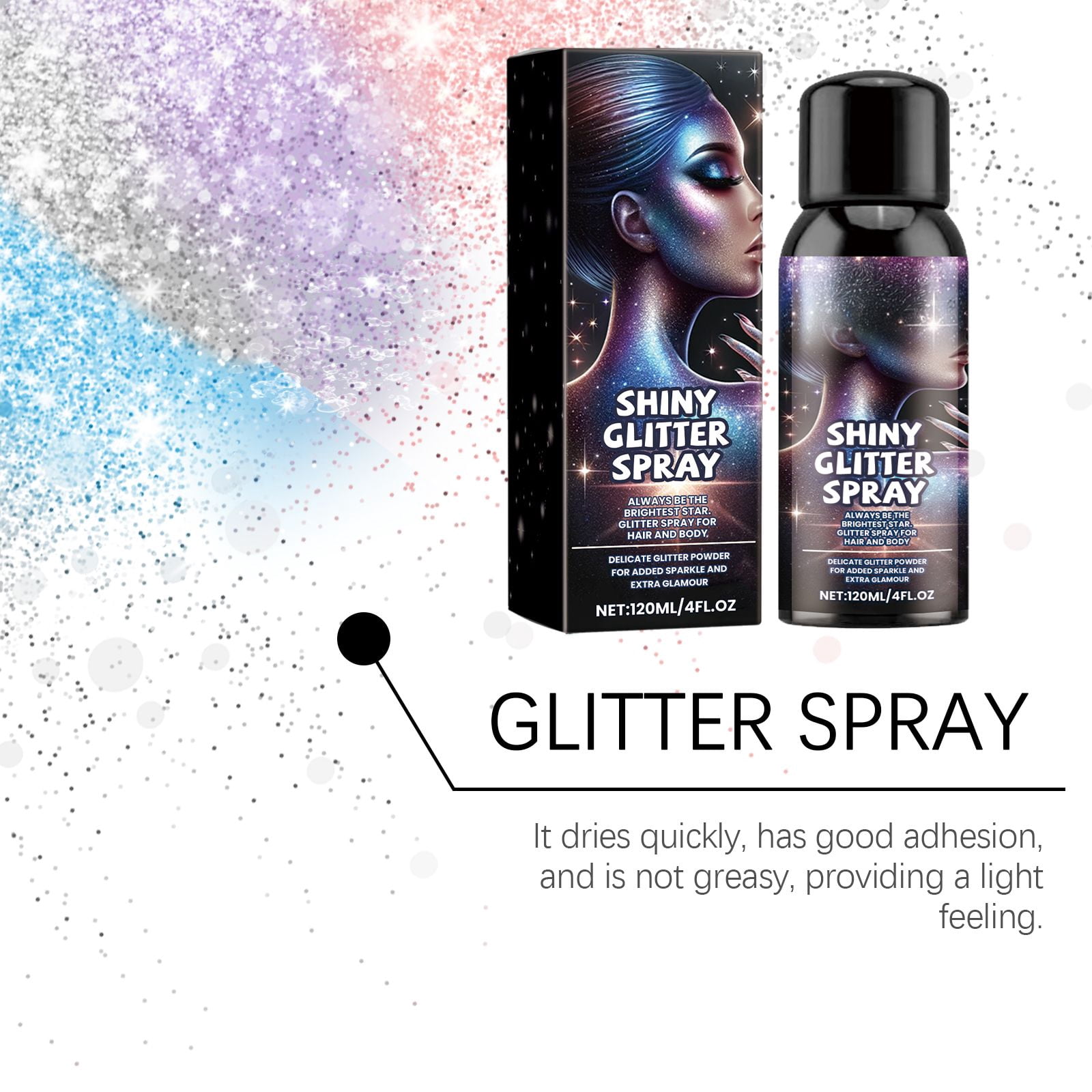 Alvantor Highlight Brightening Glitter Spray for Hair and Body, 4 fl.oz Shimmer Makeup Highlighter Powder