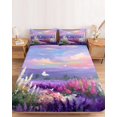 thumbnail image 2 of Cal.King Size Fitted Sheet Set - Purple Lavender 3 Piece Bedding Sets 16" Deep Pocket Fitted Sheet with 2 Pillowcases, Spring Country Oil Painting Butterfly Flower Brushed Microfiber Hotel Bed Sheets, 2 of 9