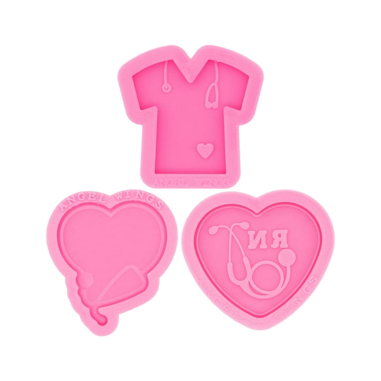 3pc Silicone Resin Phone Grip Molds, 1.5in Grippy Nurse Shirt, Heart Shaped  Stethoscope Mould Crafting Art on Top Phone Grip, Glossy Epoxy Mold for Badge  Reel 