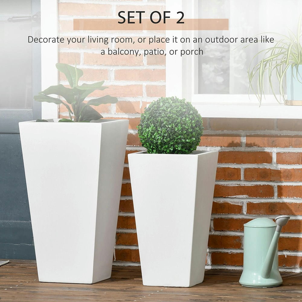 Spaco 22in & 18in 2-Pack Outdoor Planter Set, Flower Pots with Drainage Holes, Durable & Stackable Plant Pot, for Porch, Entryway, Patio, Yard, Garden, White