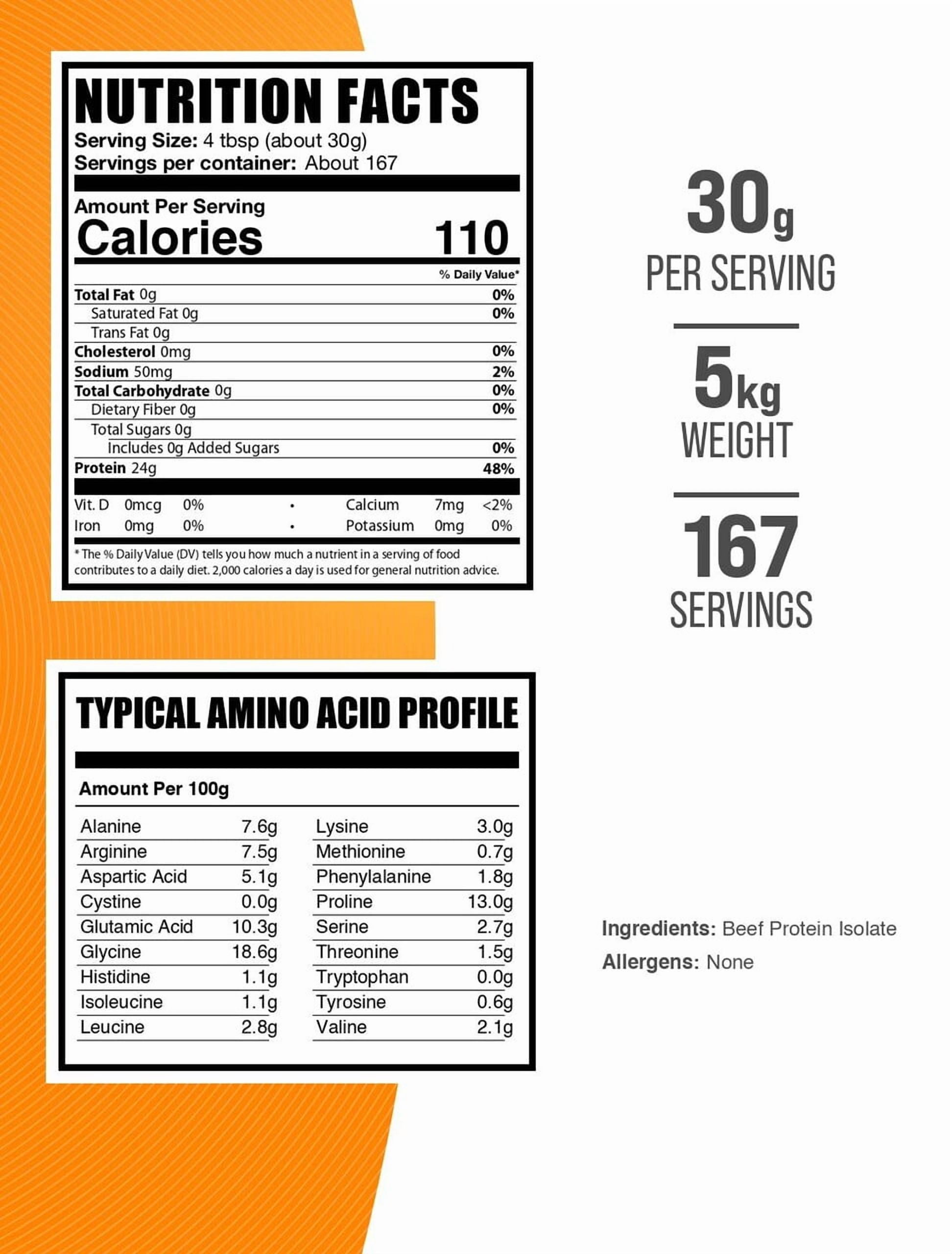 BulkSupplements Beef Protein Isolate Powder - Beef Protein Powder, Dairy Free & Lactose Free - 30g per Serving, 5kg (11 lbs)