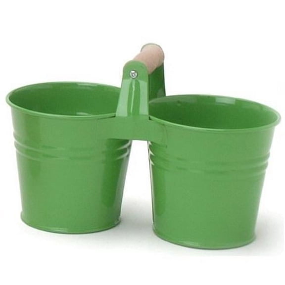 Houston International Trading 8122E AG Enameled Galvanized 2 Planter Unit with Wood Handle, Apple Green