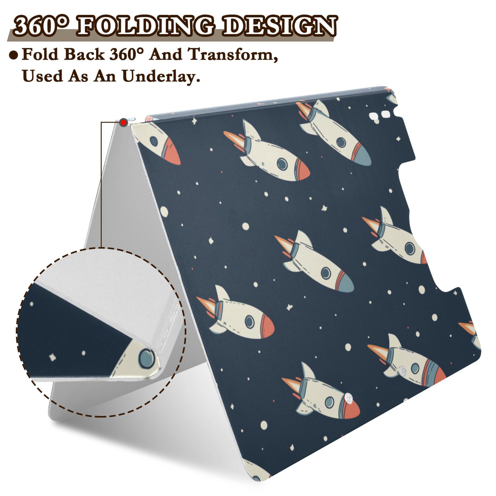 FORMRS A4 Clipboard Folder with Pen Holder Horizontal Foldable School Office Binder, Rocket Pattern