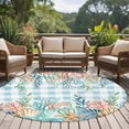 thumbnail image 4 of Nautical Coastal Round Area Rug 5Ft Washable Circle Rugs for Living Room Bedroom, Summer Beach Shell Coral Seaweed Blue Plaid Non-Slip Carpet Floor Mats Indoor Outdoor Carpet Runner Home Decor, 4 of 8