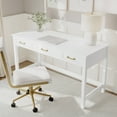 thumbnail image 5 of Martha Stewart Shaker Style Home Office 3 Drawer Desk in White with Polished Brass Hardware, 5 of 13