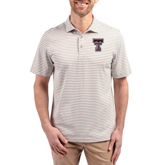 Men's Cutter & Buck  Gray Texas Tech Red Raiders Virtue Eco Pique Stripe Recycled DryTec Polo