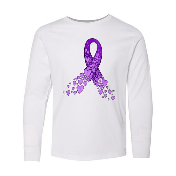 Inktastic Alzheimer's Awareness Purple Ribbon Made of Heart Long Sleeve Youth T-Shirt