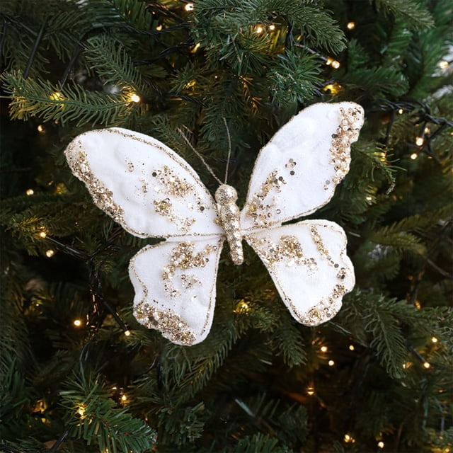 Tyidzon 1Pcs Christmas Tree Decoration Sparkling Butterflies Accessories With Clips Christmas Flowers/Wedding/Festival Scene Decoration Props Christmas Decoration