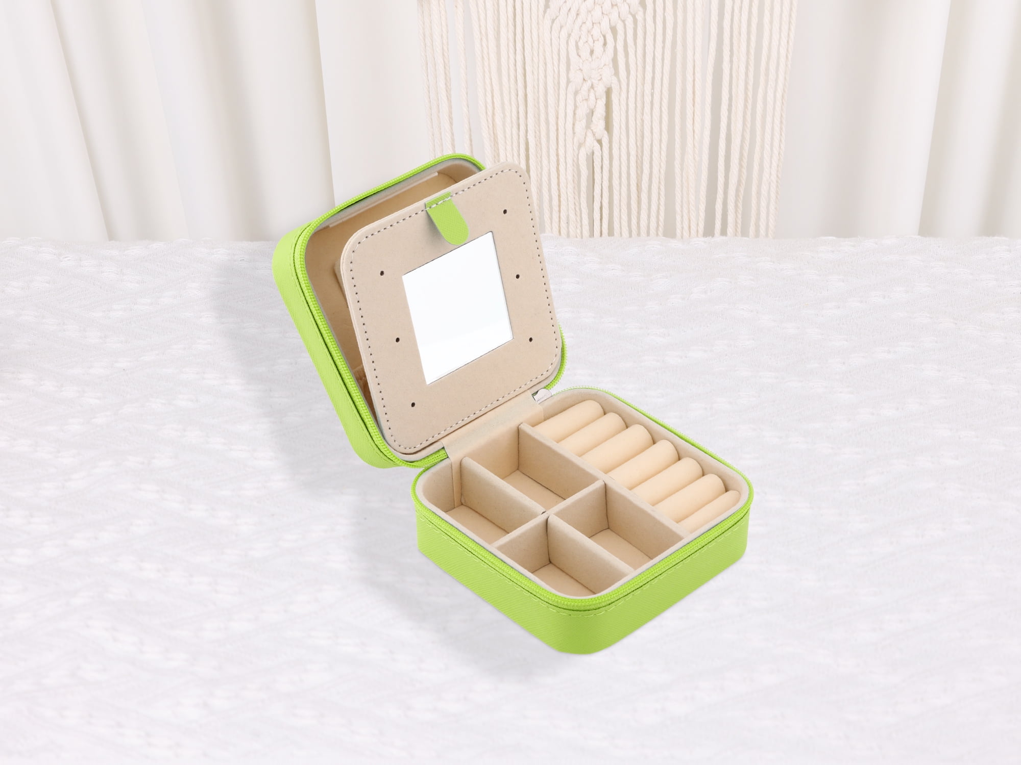 Unique Bargains Mini Travel Jewelry Box with Mirror Green