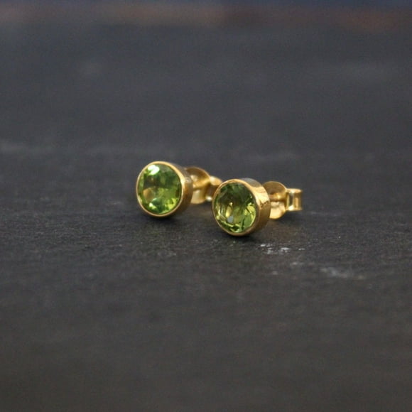 Peridot Stud Earrings, Gold Studs, August Birthstone, Gemstone Earrings, Semi Precious Stone, Gold Vermeil, Birthstone Jewellery