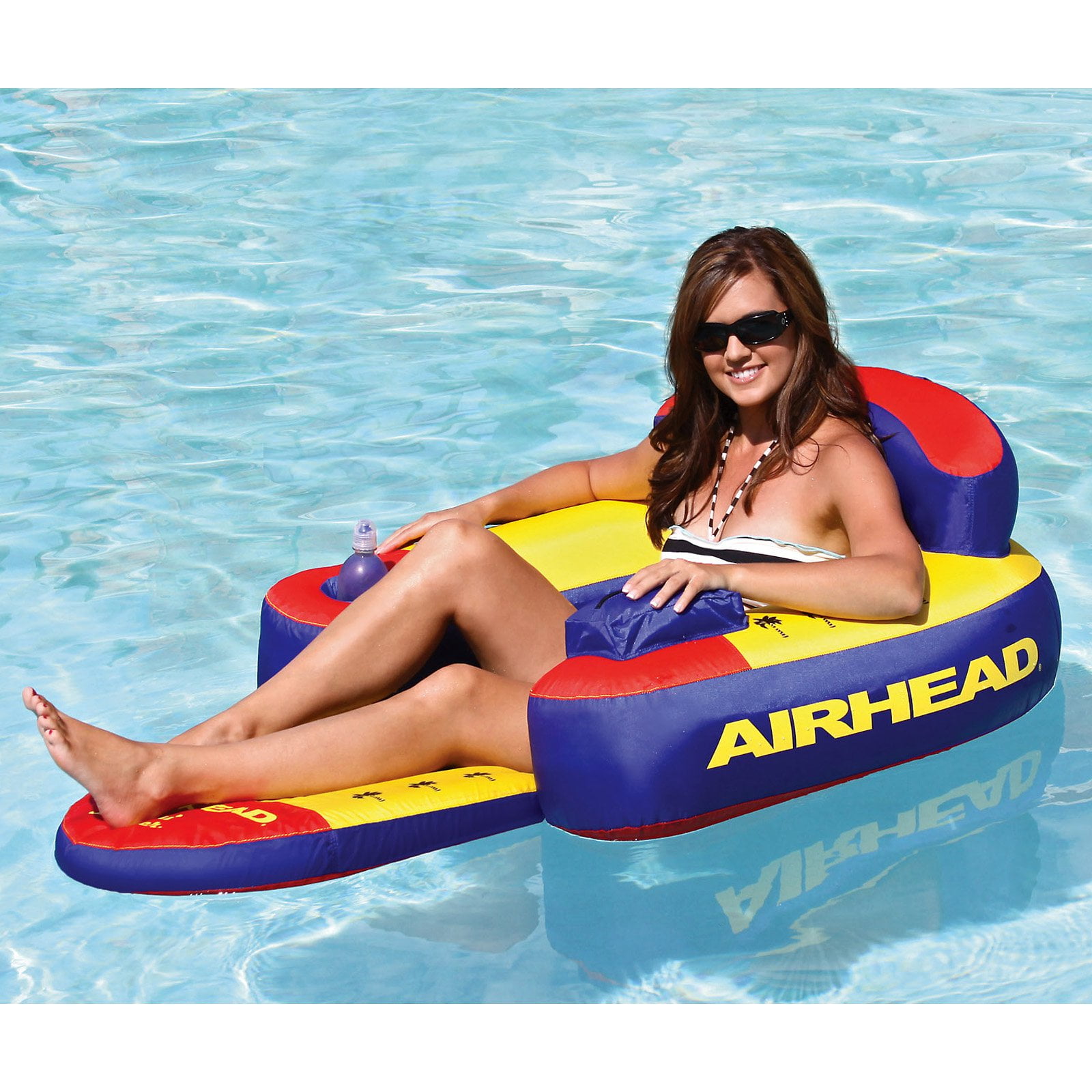 Airhead Bihimi Lounger 2 Chair Pool Float with Backrest & Cup Holders, Multi-color