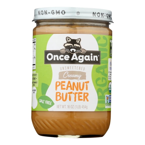 ONCE AGAIN - Unsweetened Creamy Peanut Butter for Spreading and Baking - 16 oz, Case of 6