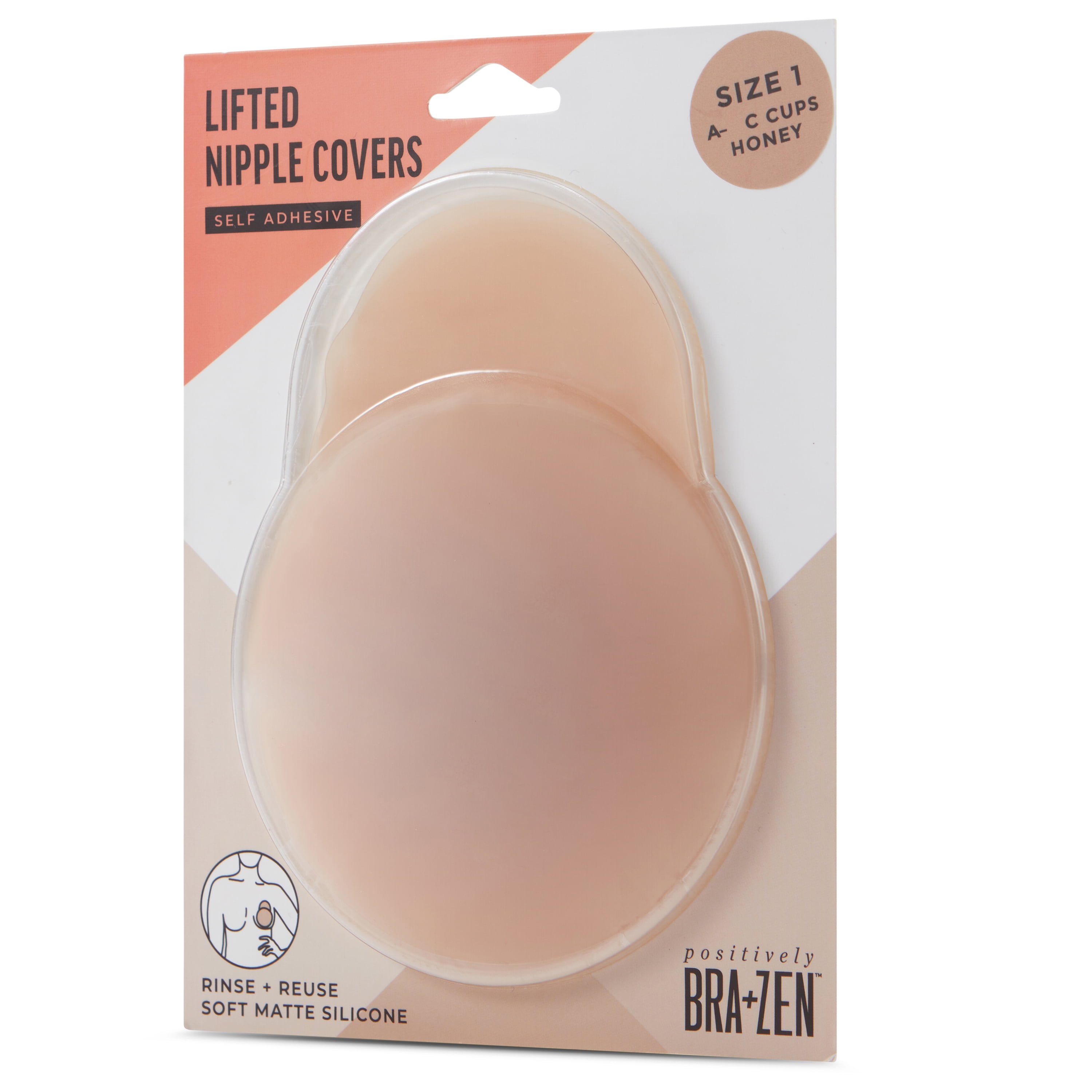 Positively BRA+ZEN Reusable 100% Silicone Breast Stick-on Adhesive Nipple Cover Pasties with Lift Tab