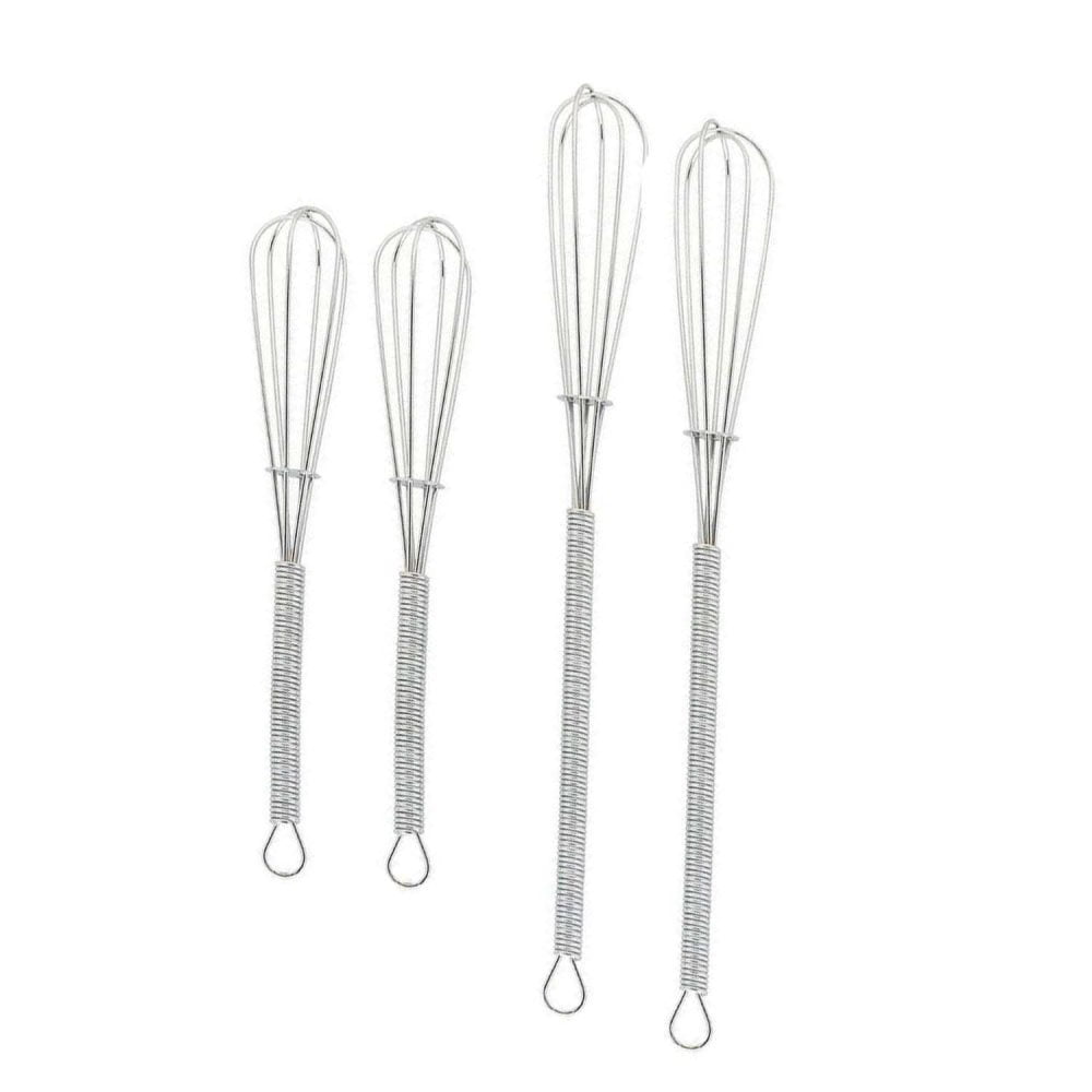 Wingsflying 4 Pack Mini Wire Kitchen Whisks Small Egg Whisk Gravy Sauce  Mini Whisk Silver-Each of 2PCS 5 Inches and 7 Inches