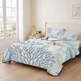 thumbnail image 2 of Twin Quilt Set 68''x86'', Light Blue Coastal Lightweight Summer Bedspread Coverlet Set with 2 Pillow Shams, Summer Beach Coral Shell Starfish Breathable All Season Quilt Bedding for Dorm/Bedroom, 2 of 9