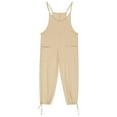 thumbnail image 3 of Girls Bib Overalls - Kids Summer Adjustable Straps Sleeveless Jumpsuits with Pockets Casual Loose Long Joggers Pants One Piece Summer Outfits New, A-Beige, 5T, 3 of 9