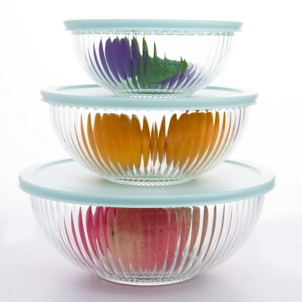 WhiteRhino Kitchen Glass Mixing Bowl with Lids ,3 Piece Nesting Glass