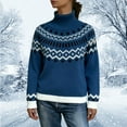 thumbnail image 2 of NMMUED Womens Fair Isle Sweaters Turtleneck Sweater Women Mock Neck Sweater Knitted Sweater Tops for Women Vintage Sweaters for Women Lightweight Sweaters for Women Blue L, 2 of 4
