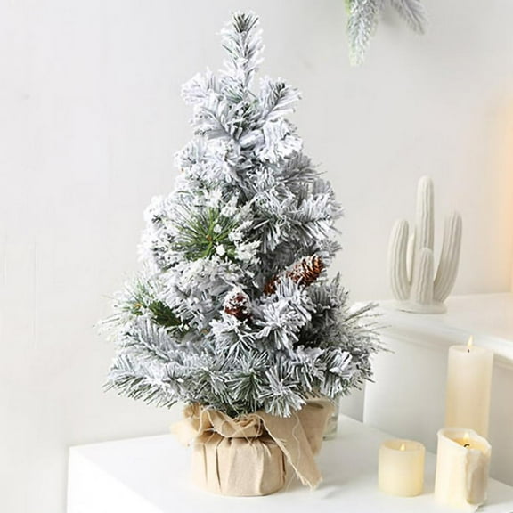12/16/20/23 inch Mini Tabletop Christmas Tree Snow Flocked Xmas Tree w/ Burlap
