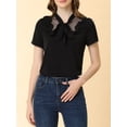 thumbnail image 5 of INSPIRE CHIC Women's Tie Neck Ruffle Mesh Panel Semi Sheer Short Sleeve Blouse Black XS, 5 of 6