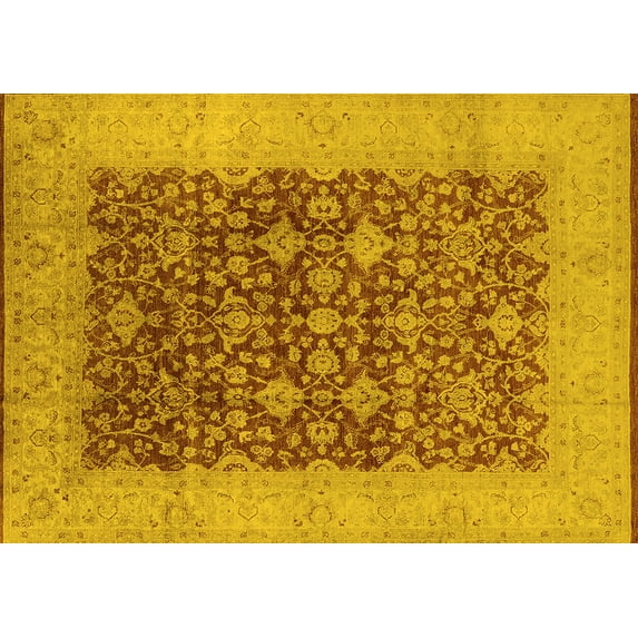 Ahgly Company Machine Washable Indoor Rectangle Oriental Yellow Industrial Area Rugs, 2' x 4'