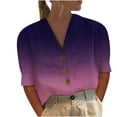 thumbnail image 1 of Birdeem Women Mid-Sleeve Casual V-Neck Solid Color Loose Button Shirt Blouse Tops, 1 of 5