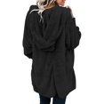 thumbnail image 2 of Cardigans à Capuche Ouverts en Polaire à Manches Longues pour Femmes avec Poches, Noir, 2 of 6