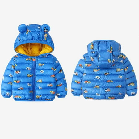 

TUOBARR Toddler Baby Boys Girls Autumn Winter Light Cotton Padded Jacket Hooded Zipper Jacket Coat Blue (1-6Years)